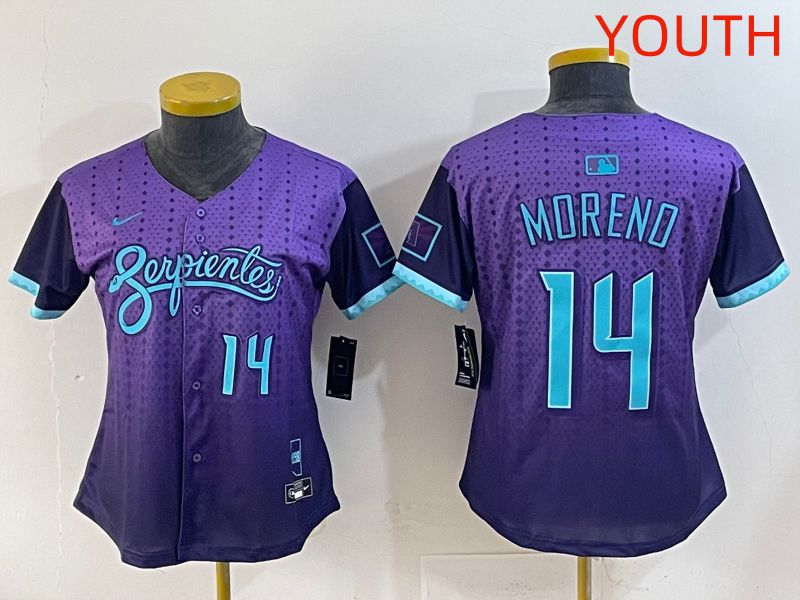 Youth 2025 Arizona Diamondback 14 Moreno Purple Joint Name Nike MLB Jersey style 6